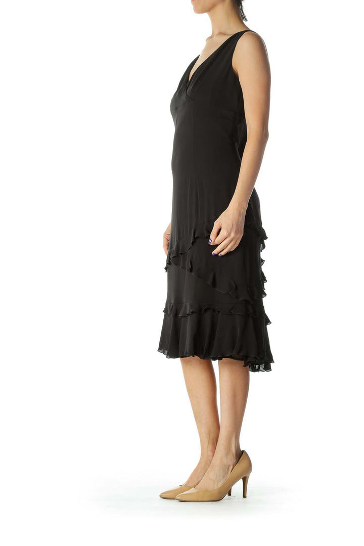 Black Ruffled Silk Dress