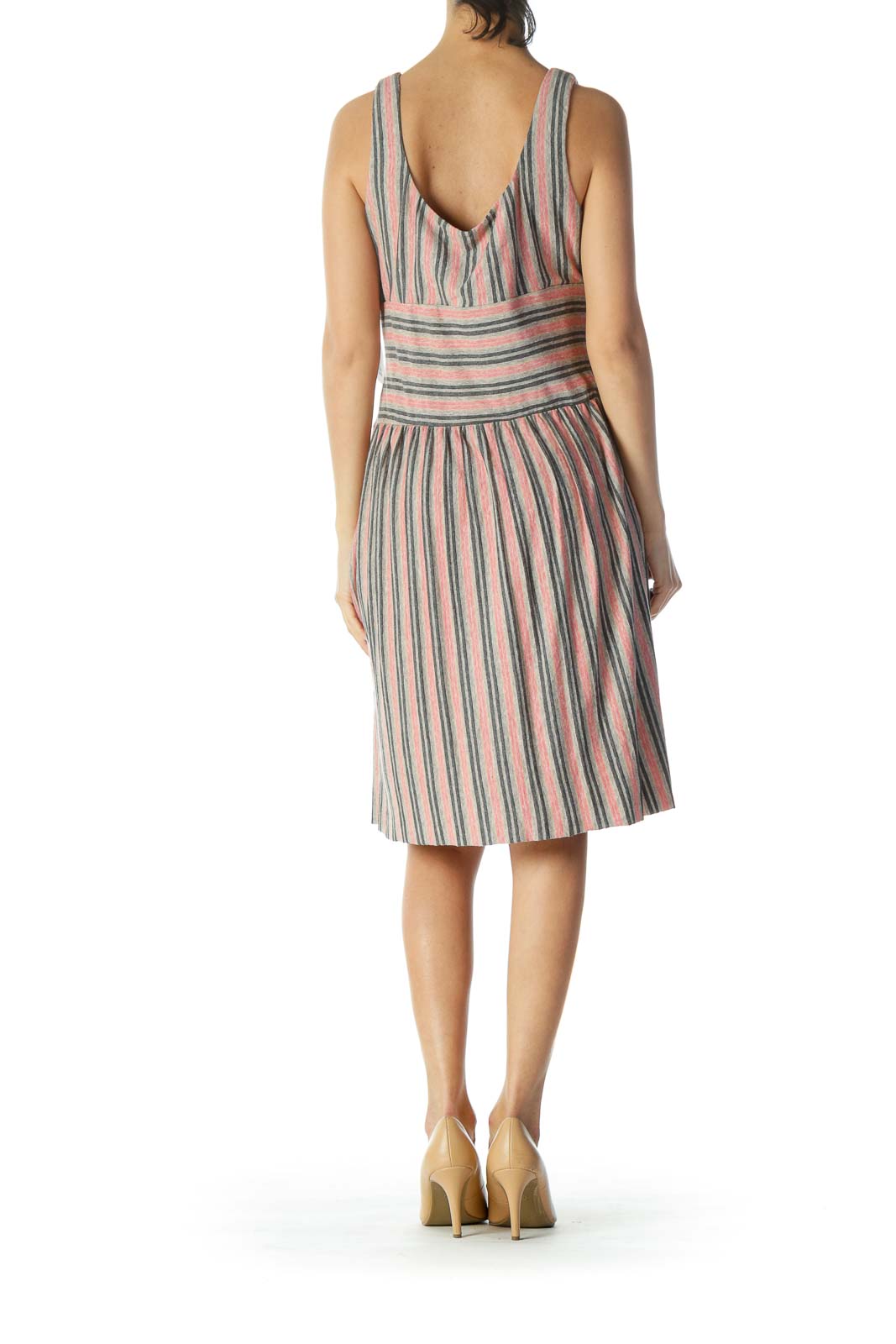 Beige Pink Printed Jersey Dress