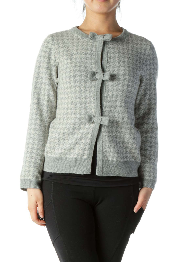 Gray Houndstooth Wool Cardigan