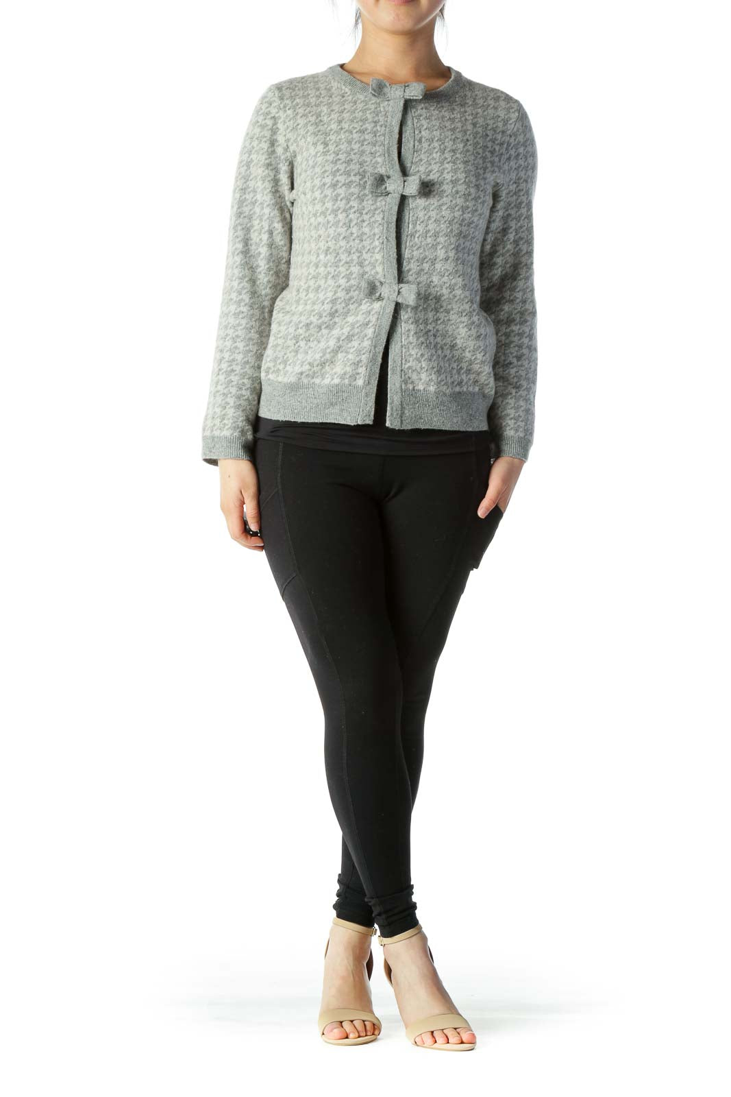 Gray Houndstooth Wool Cardigan