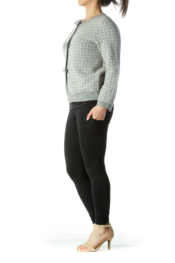 Gray Houndstooth Wool Cardigan