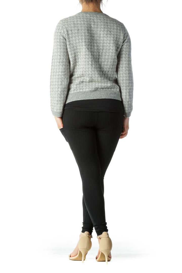 Gray Houndstooth Wool Cardigan