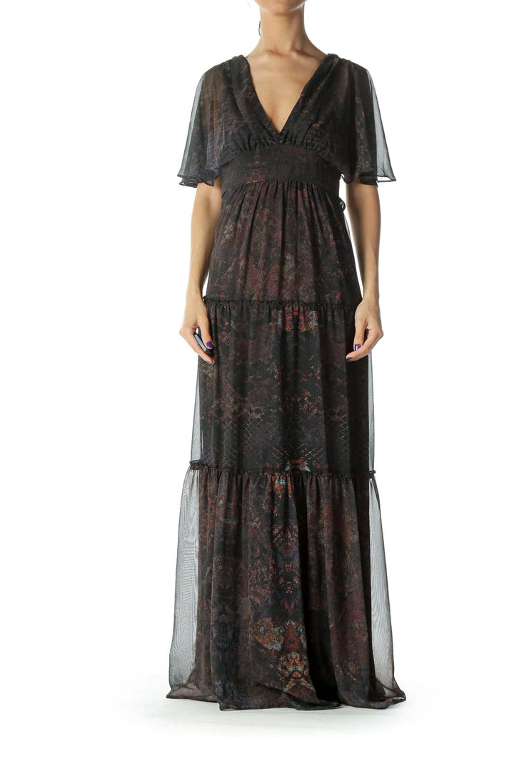 Black Print Silk Maxi Dress