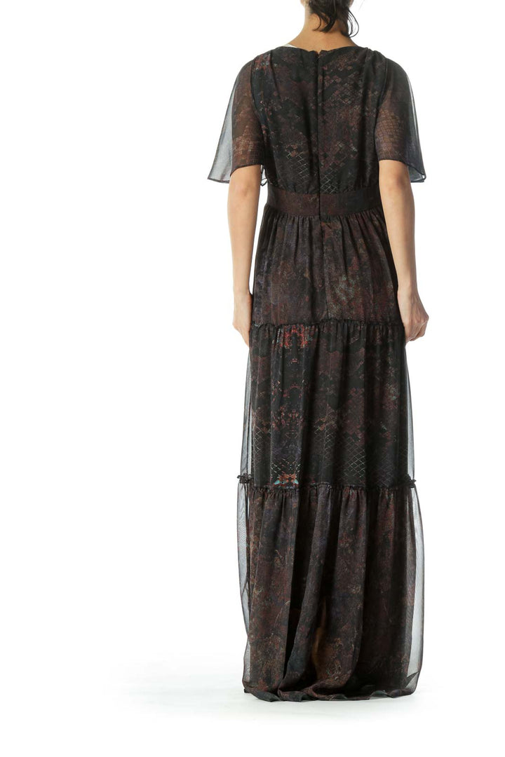 Black Print Silk Maxi Dress