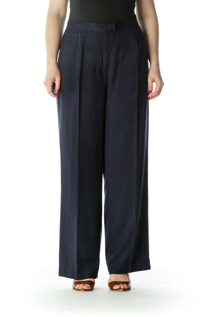 Navy Silk Wide Leg Pant