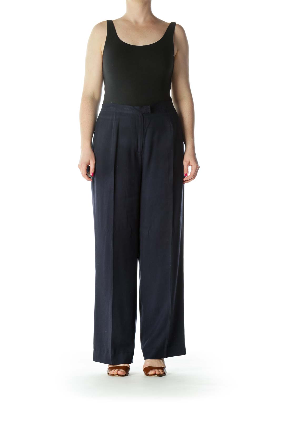 Navy Silk Wide Leg Pant