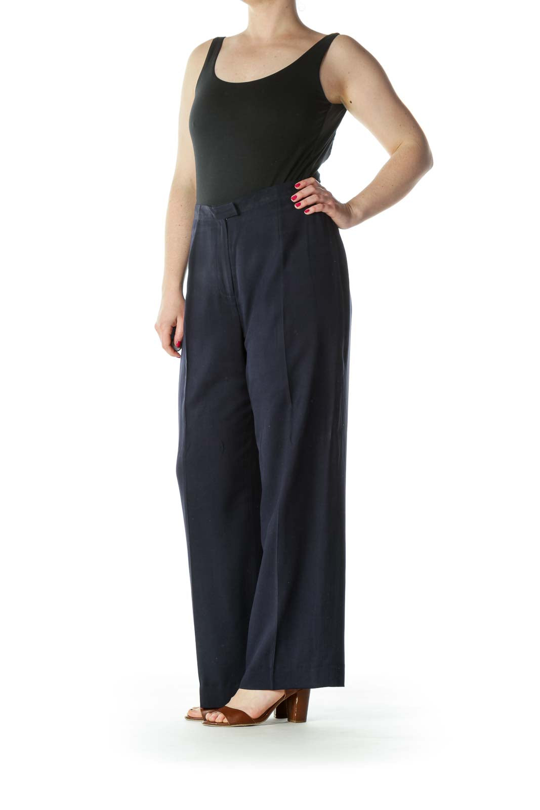 Navy Silk Wide Leg Pant