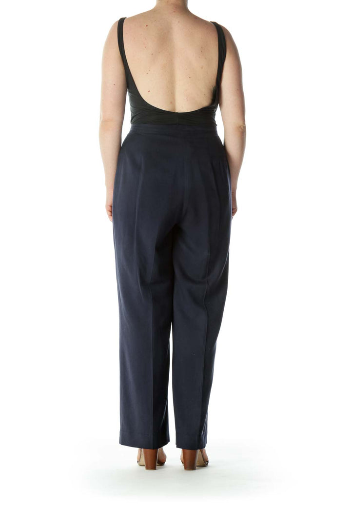 Navy Silk Wide Leg Pant