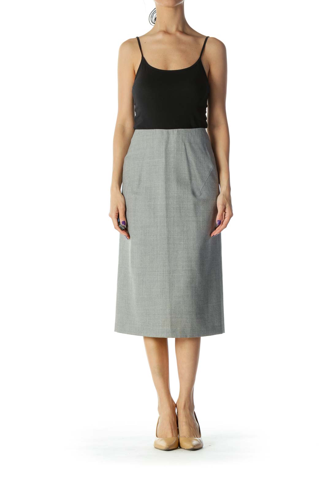 Gray Midi Pencil Skirt