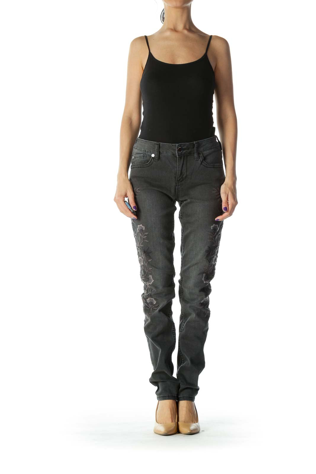 Black Embroidered Skinny Jean