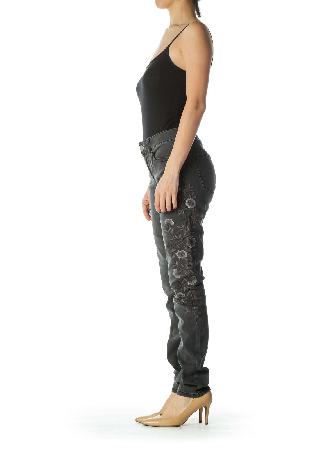 Black Embroidered Skinny Jean