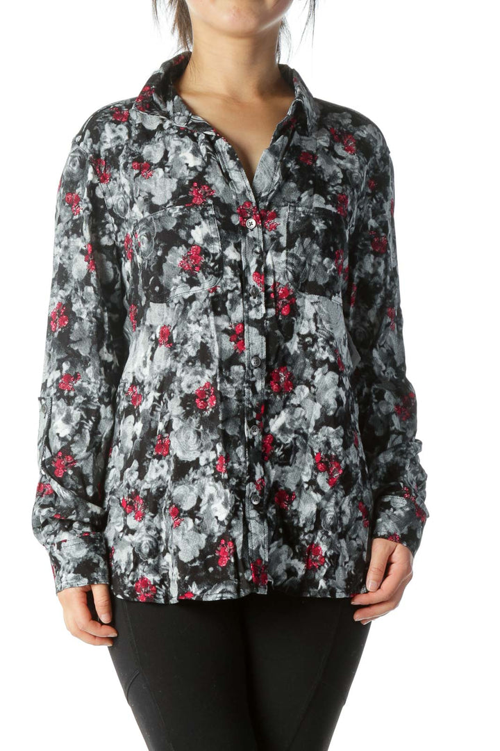 Black Printed Buttoned Blouse