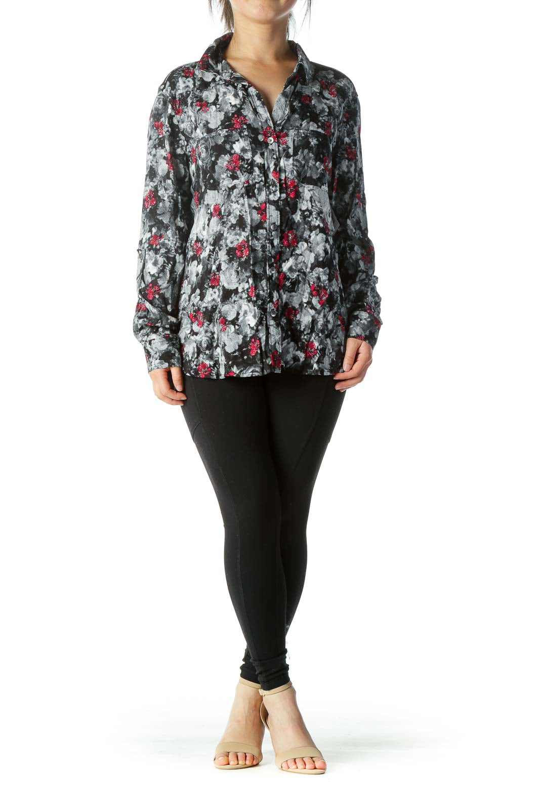 Black Printed Buttoned Blouse