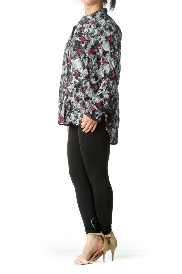 Black Printed Buttoned Blouse