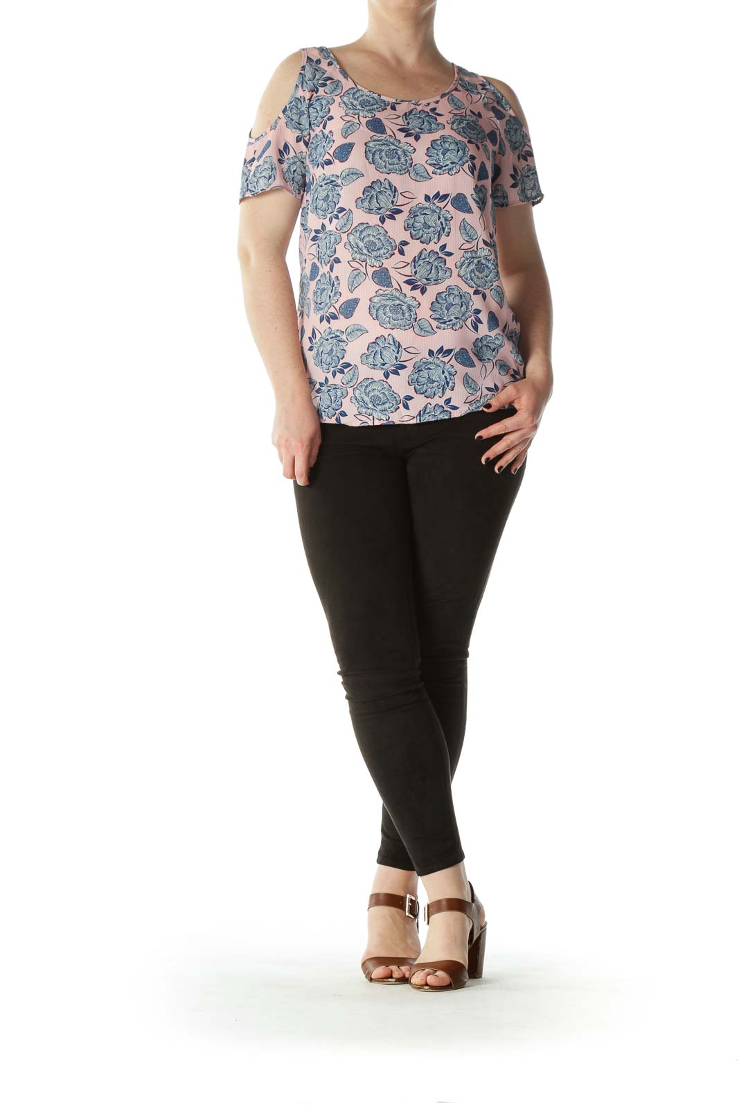 Multicolored Cold-Shoulder Floral-Print Blouse