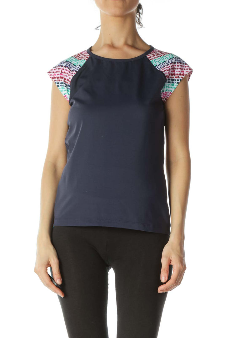 Blue Body Multicolored-Print-Sleeves Activewear Top