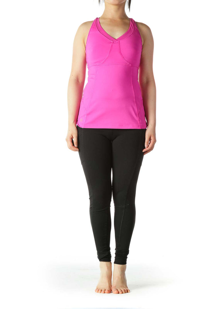 Magenta-Pink Mesh-Detail Sports Tank with Built-In Bra