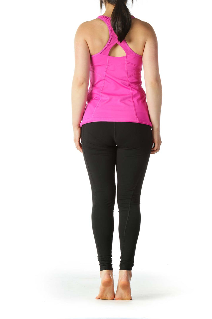 Magenta-Pink Mesh-Detail Sports Tank with Built-In Bra