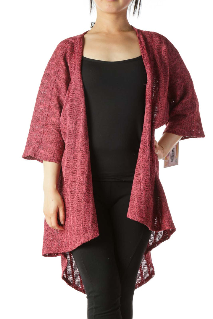 Red Black Short Sleeve Mix Knit Light Cardigan