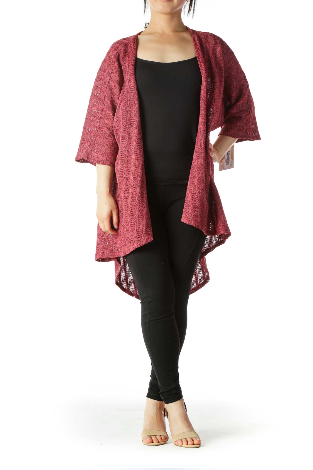 Red Black Short Sleeve Mix Knit Light Cardigan