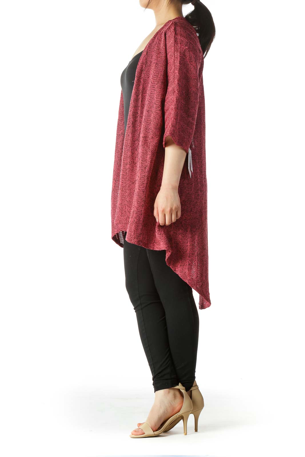 Red Black Short Sleeve Mix Knit Light Cardigan