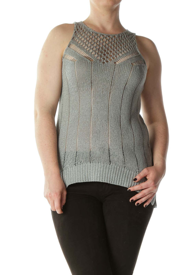 Gray Silver-Thread See-Through-Knit Dress