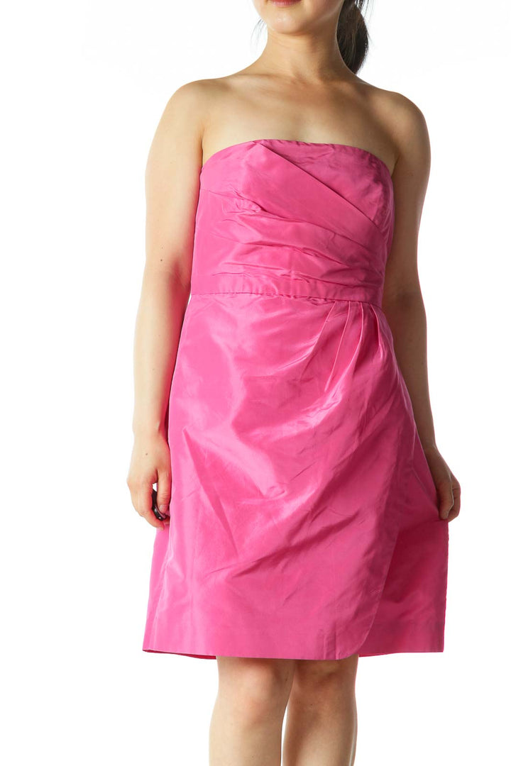 Pink Strapless Pleated Mini Inside-Structure Cocktail Dress