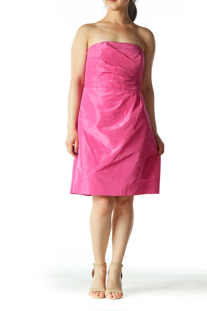 Pink Strapless Pleated Mini Inside-Structure Cocktail Dress