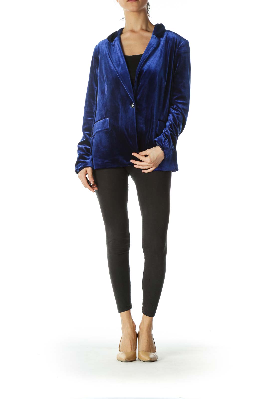 Royal Blue One-Button Velvet Blazer