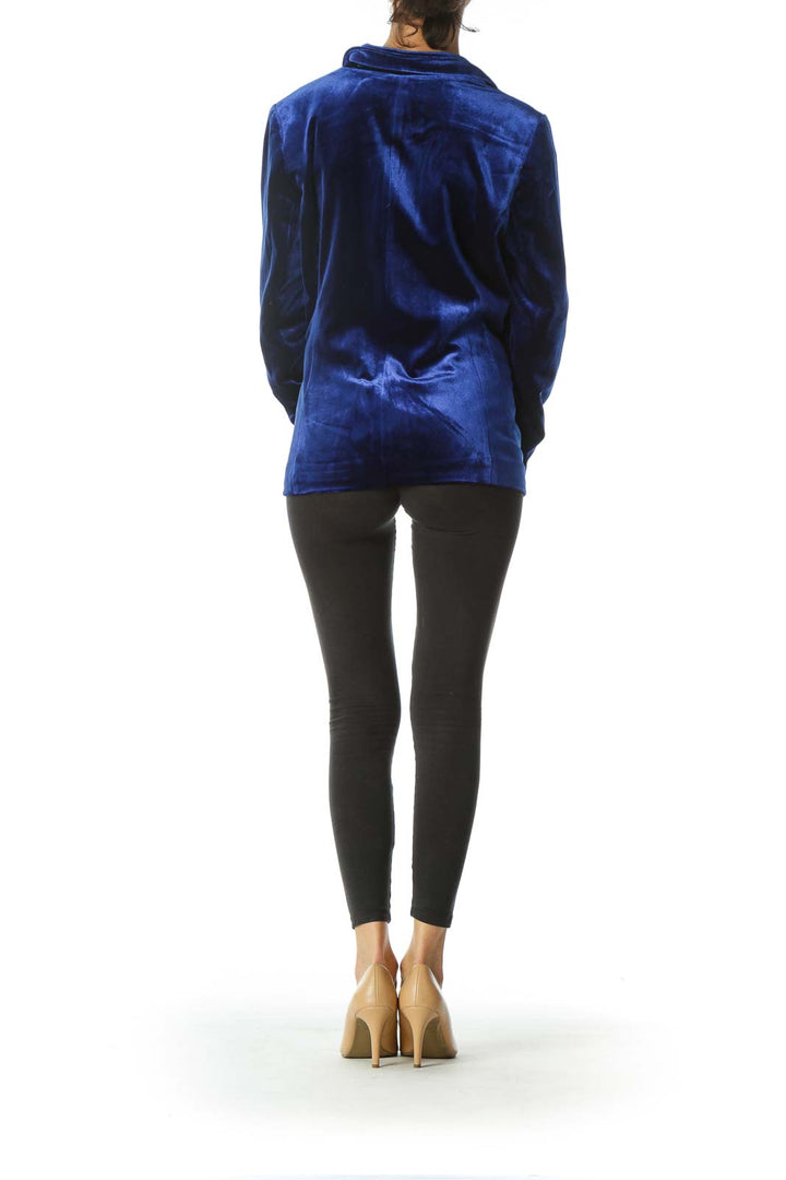 Royal Blue One-Button Velvet Blazer