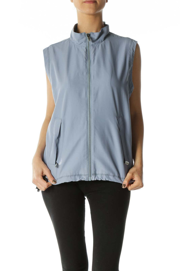 Gray Zippered Pocketed Waist-Drawstring Sports Vest