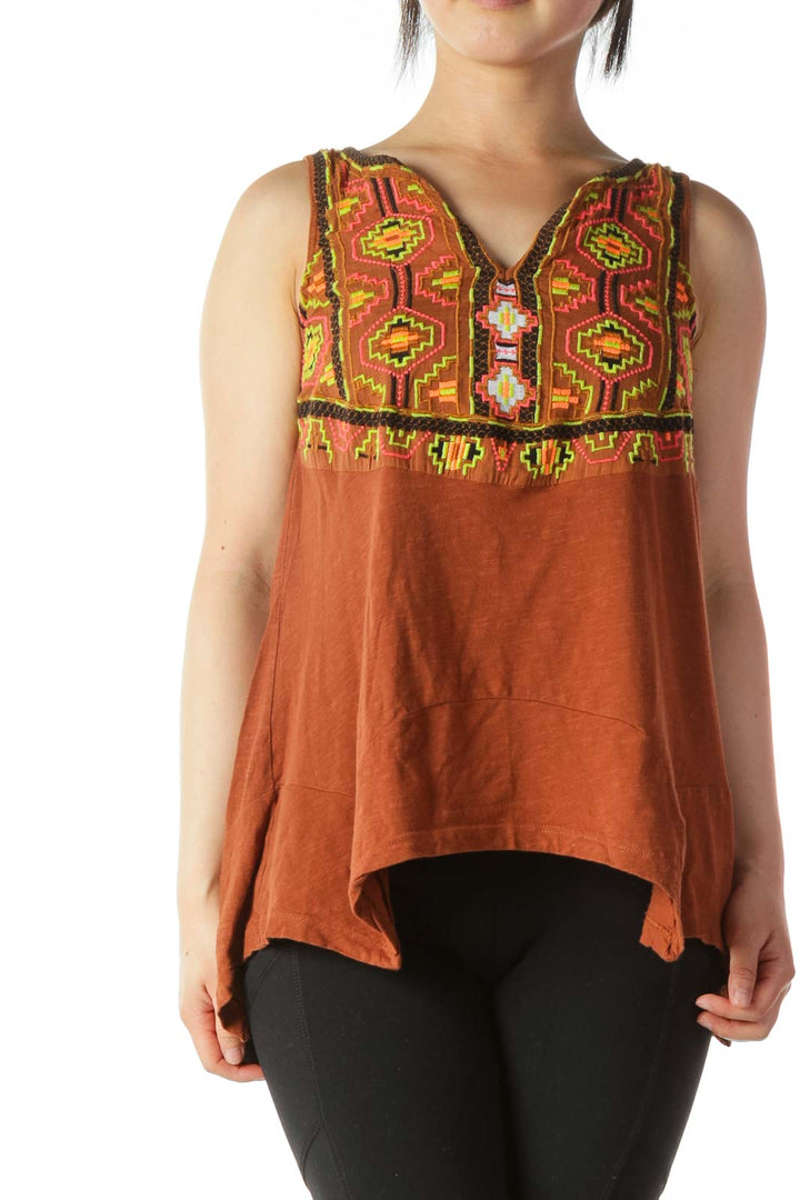 Multicolored 100% Cotton Embroidered-Accent Tank