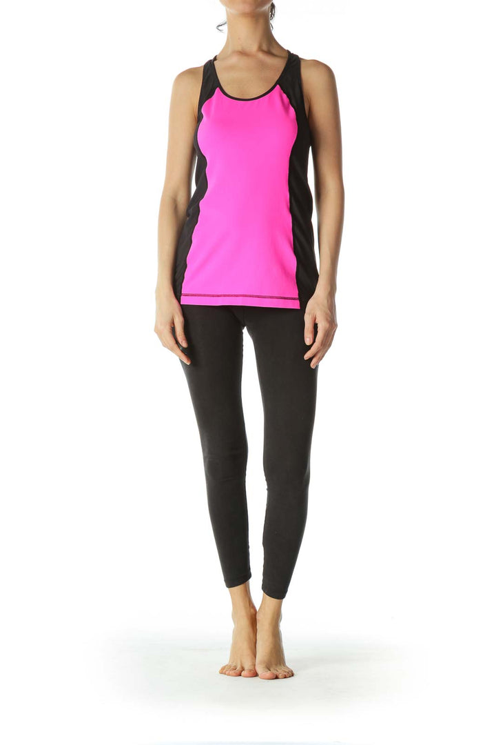 Fluorescent-Pink Black Racerback Mesh Sports Top