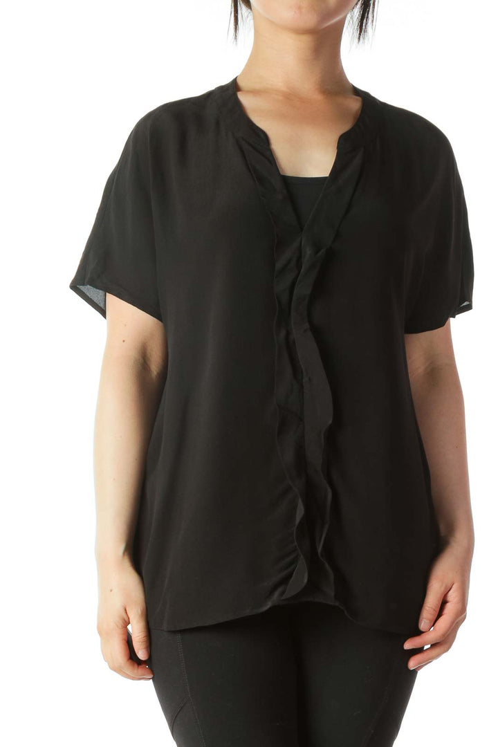 Black V-Neck Short-Sleeve Blouse