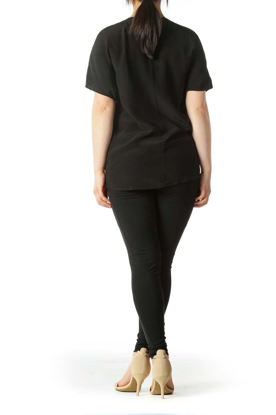 Black V-Neck Short-Sleeve Blouse