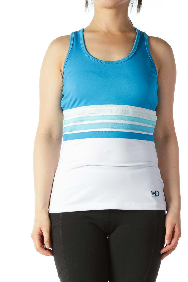 Light-Blue White Racerback Sports Tank with Build-In Bra