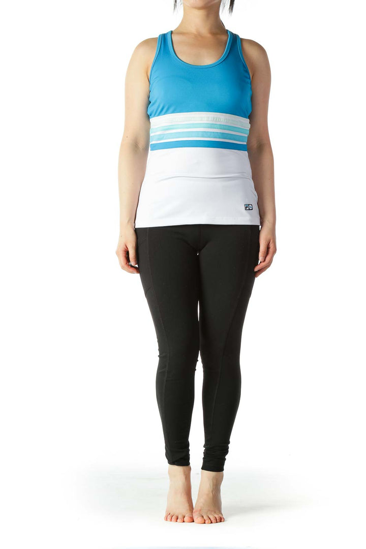 Light-Blue White Racerback Sports Tank with Build-In Bra