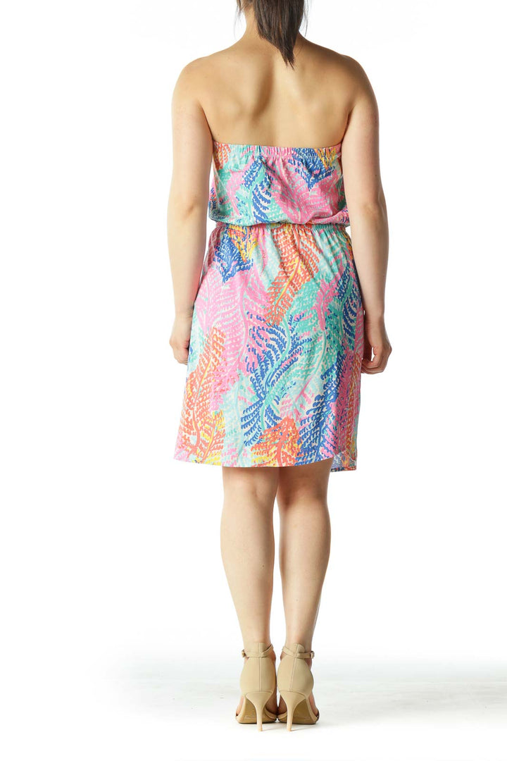 Multicolored 100% Pima Cotton Strapless Cinched-Waist Day Dress