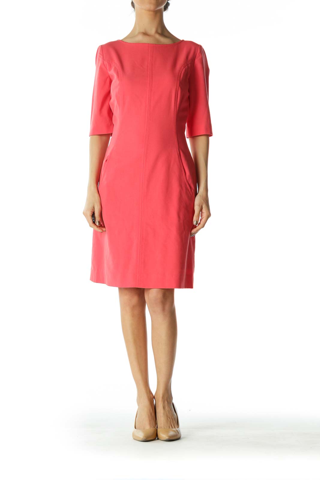 Pink Pocketed Work Dress