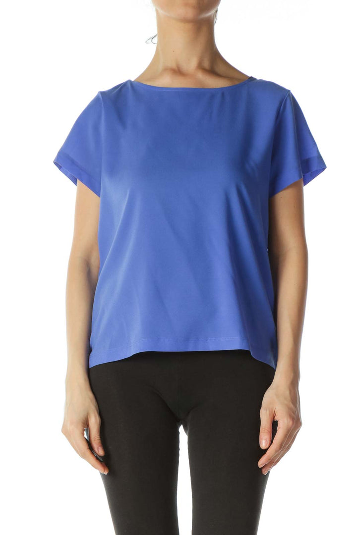 Blue Pleated--Trim-Accents Mixed-Media T-Shirt