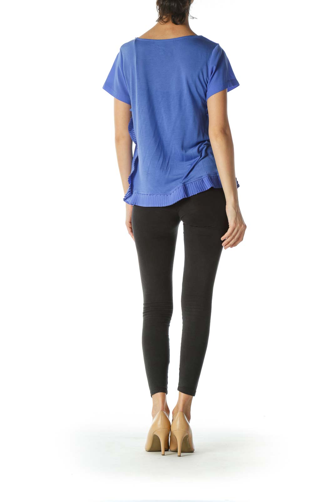 Blue Pleated--Trim-Accents Mixed-Media T-Shirt