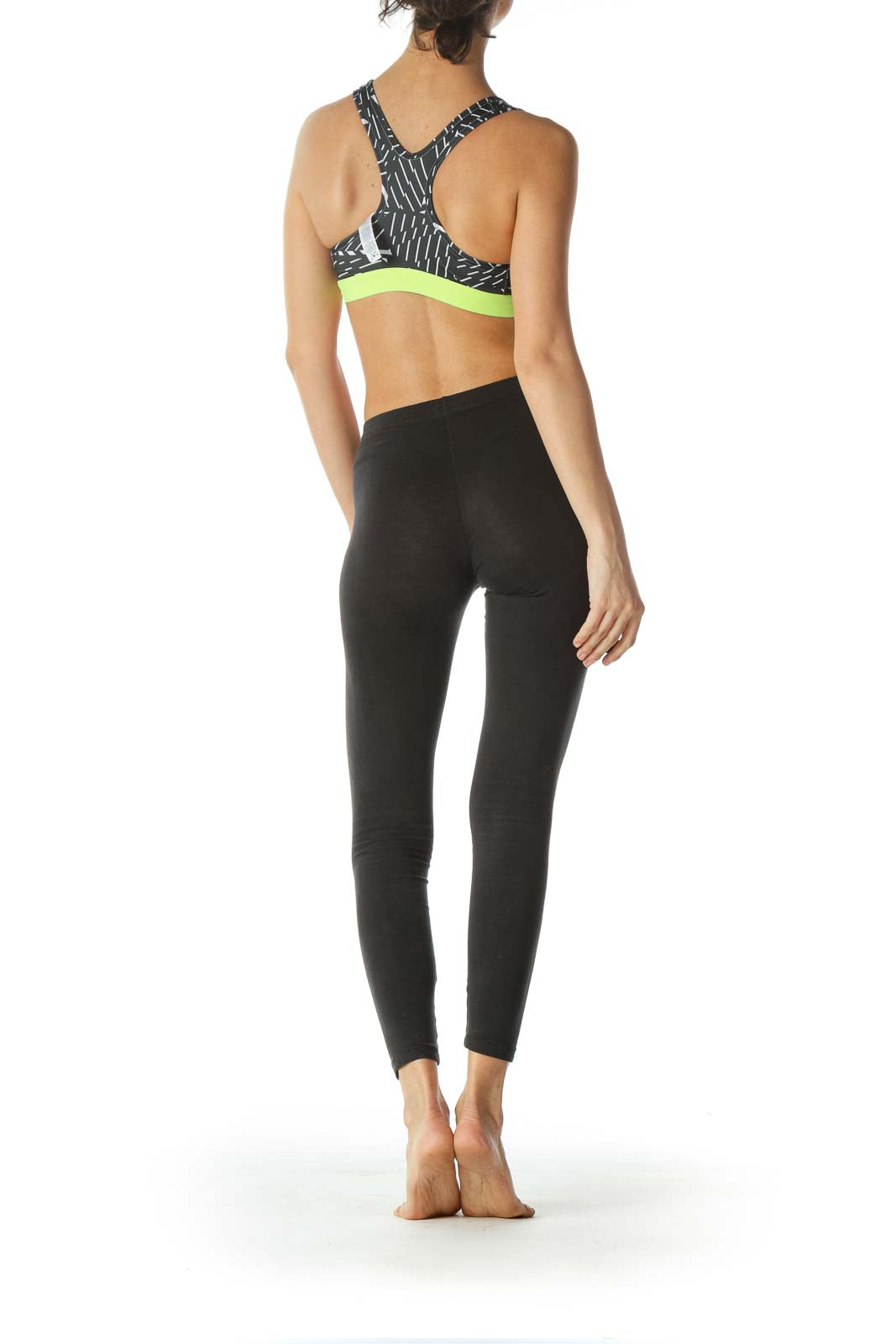 Black White Fluorescent-Yellow Printed Sports Bra