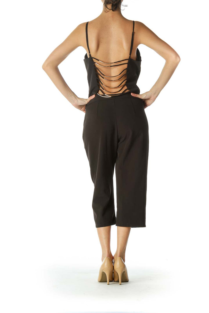 Black Spaghetti-Strap Pocketed Jumpsuit