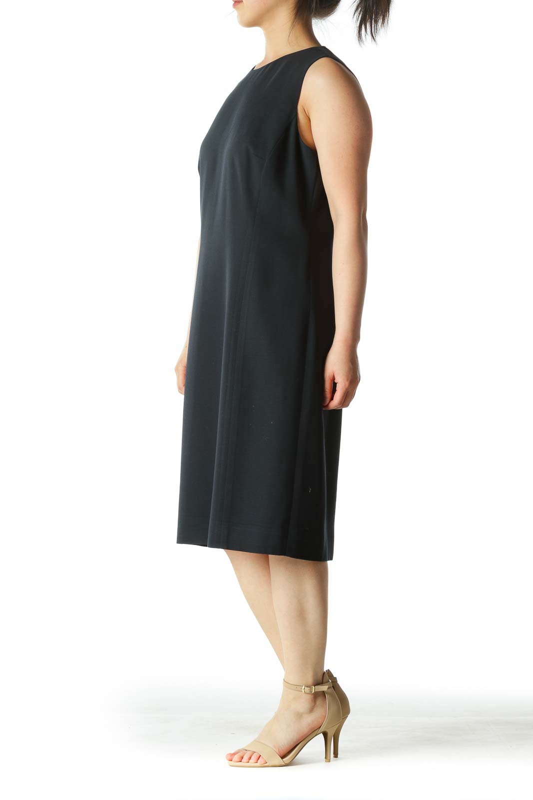 Navy-Blue Round-Neck Sleeveless Work Dress