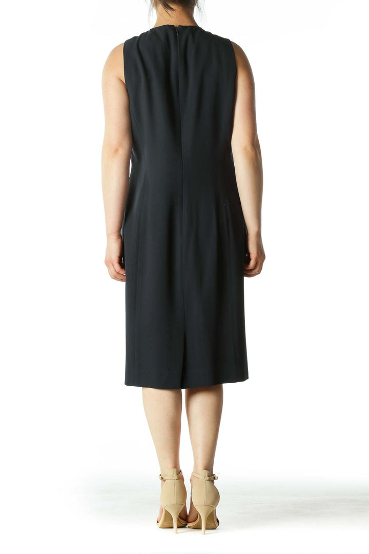 Navy-Blue Round-Neck Sleeveless Work Dress