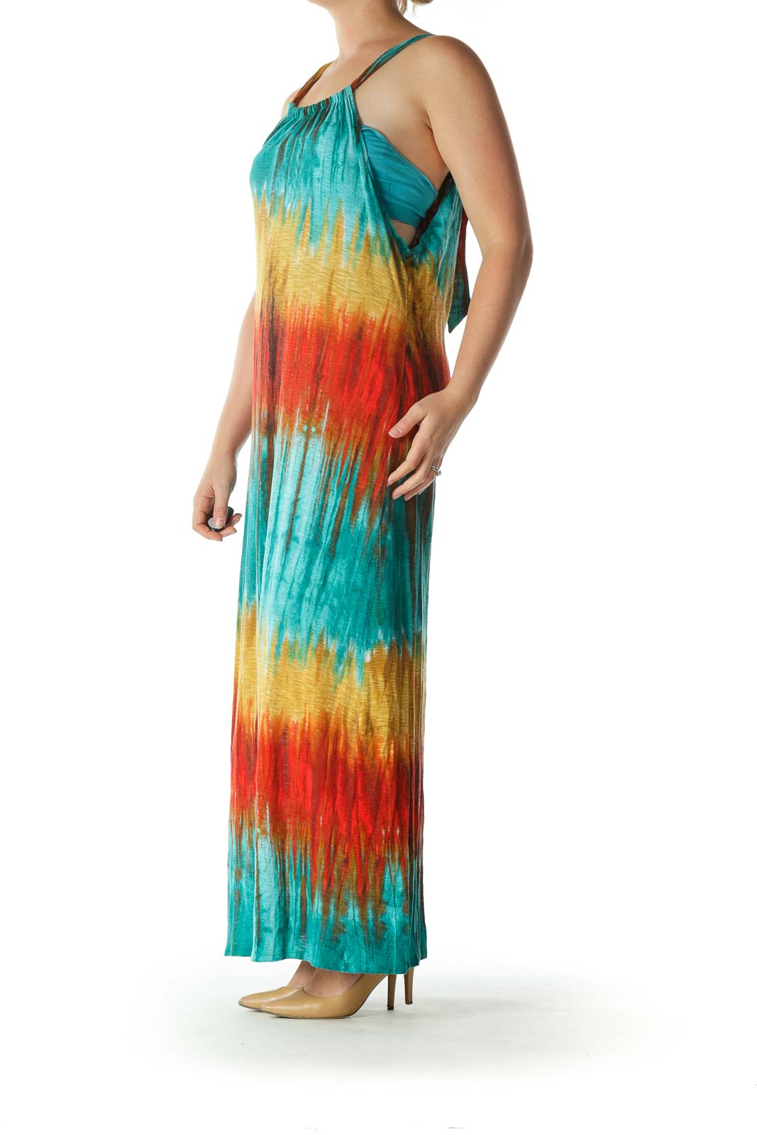 Multicolored Halter-Neckline Maxi Dress