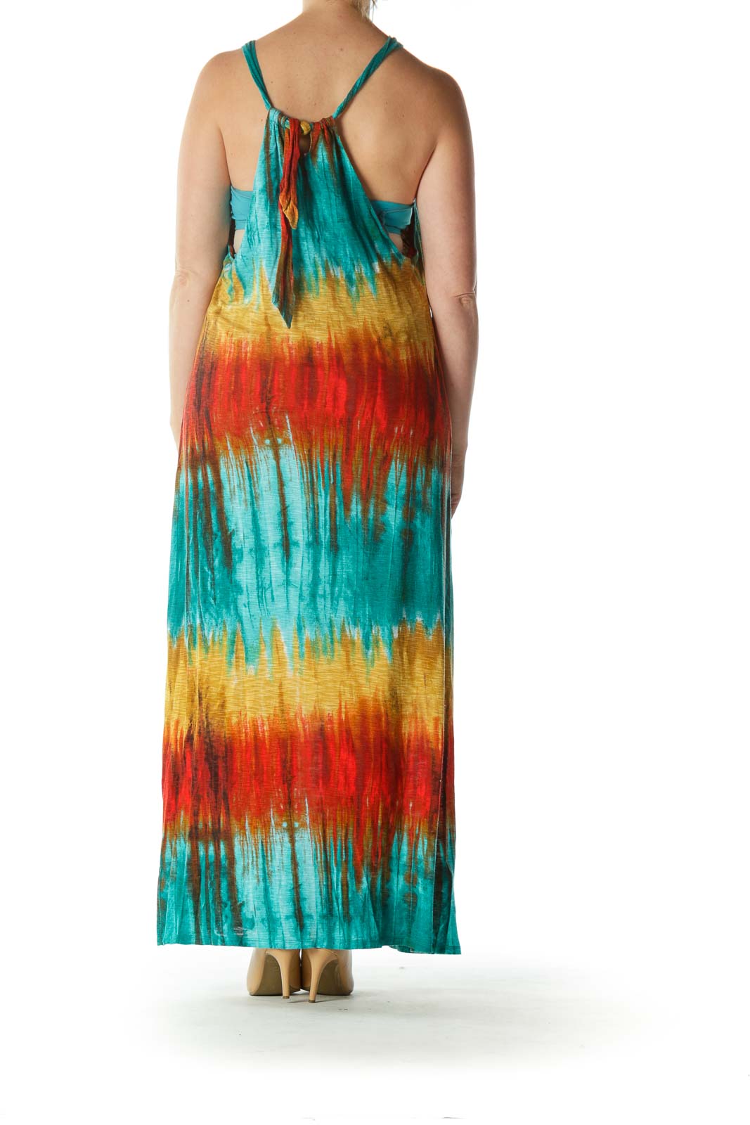 Multicolored Halter-Neckline Maxi Dress