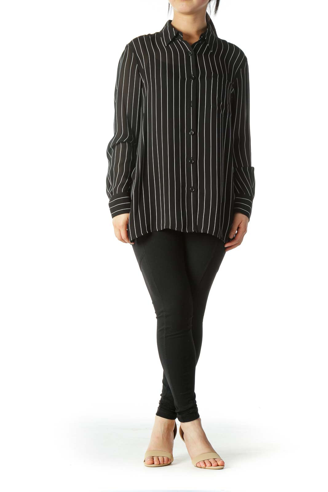 Black White Pinstripe 100% Silk Pocketed Shirt