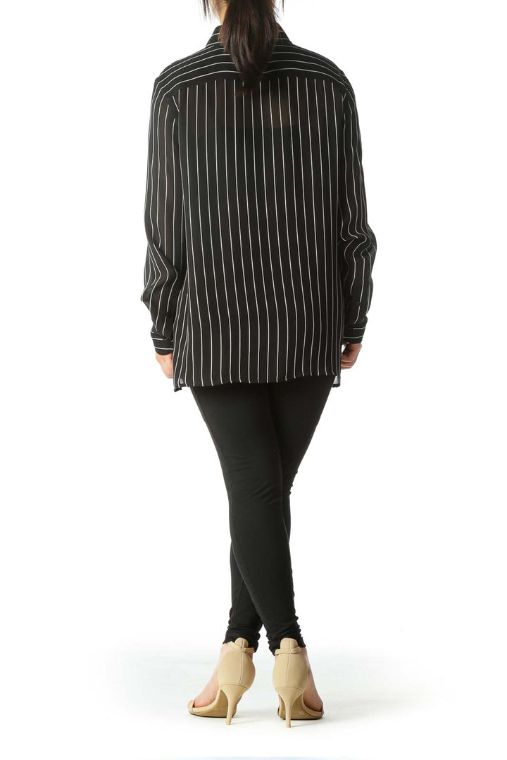 Black White Pinstripe 100% Silk Pocketed Shirt