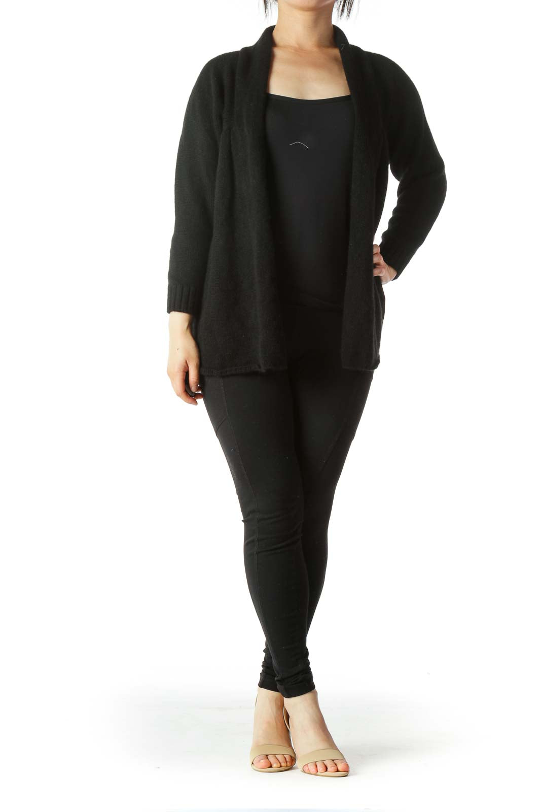 Black 100% Cashmere Soft Long Sleeve Cardigan